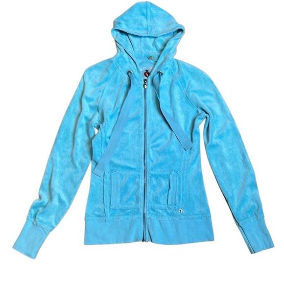 Twisted Heart Terry Cloth  Blue Fitted Hoodie - Picture 1 of 11